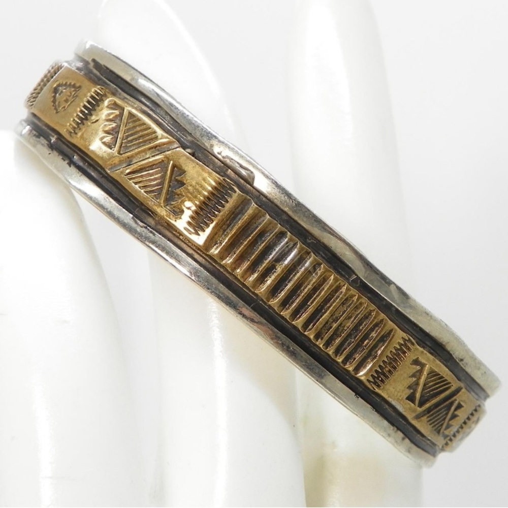 26.6g Sterling silver & 14 k gold Vintage Cuff/bangle